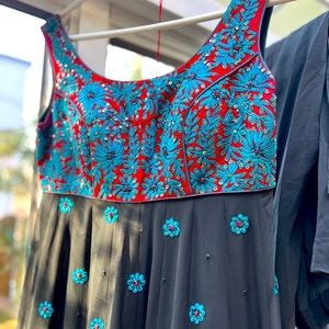 Black, Blue and red anarkali